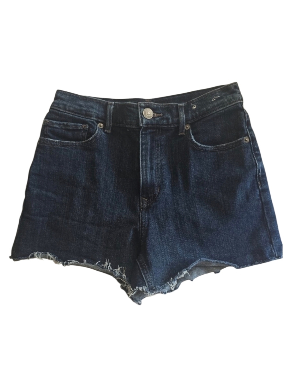 Express Jeans High Waisted Shorts Denim Women's Size 2 Frayed Hem Indigo